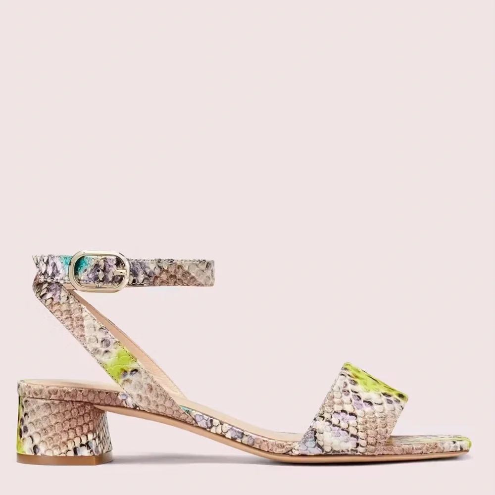 KATE SPADE Lucia Snakeskin Leather block heel Sandall Ankle strap round toe shoe